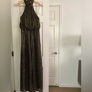 Lulus Black halter shimmery gold jumpsuit